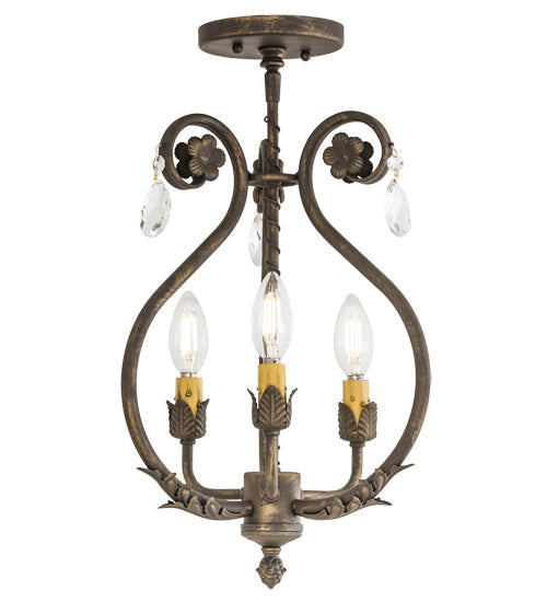 Meyda Lighting Antonia 12" 3-Light Antique Brass Matte Chandelier With Ivory Faux Candlelight