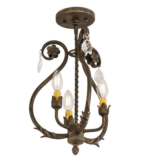 Meyda Lighting Antonia 12" 3-Light Antique Brass Matte Chandelier With Ivory Faux Candlelight