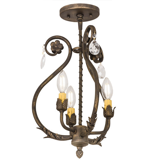 Meyda Lighting Antonia 12" 3-Light Antique Brass Matte Chandelier With Ivory Faux Candlelight