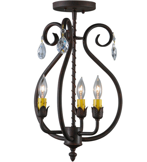 Meyda Lighting Antonia 12" 3-Light Cajun Spice Chandelier With Amber Faux Candlelight