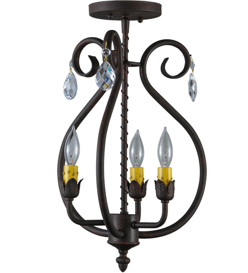Meyda Lighting Antonia 12" 3-Light Cajun Spice Chandelier With Amber Faux Candlelight