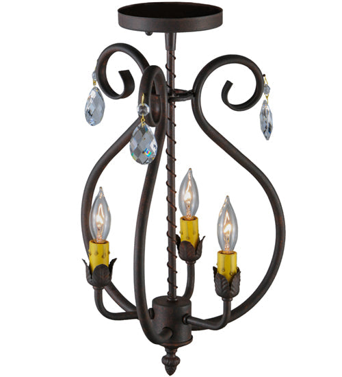 Meyda Lighting Antonia 12" 3-Light Cajun Spice Chandelier With Amber Faux Candlelight