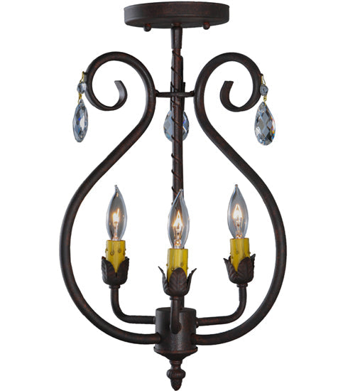 Meyda Lighting Antonia 12" 3-Light Cajun Spice Chandelier With Amber Faux Candlelight