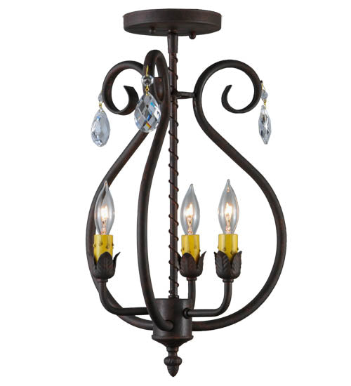 Meyda Lighting Antonia 12" 3-Light Cajun Spice Chandelier With Amber Faux Candlelight