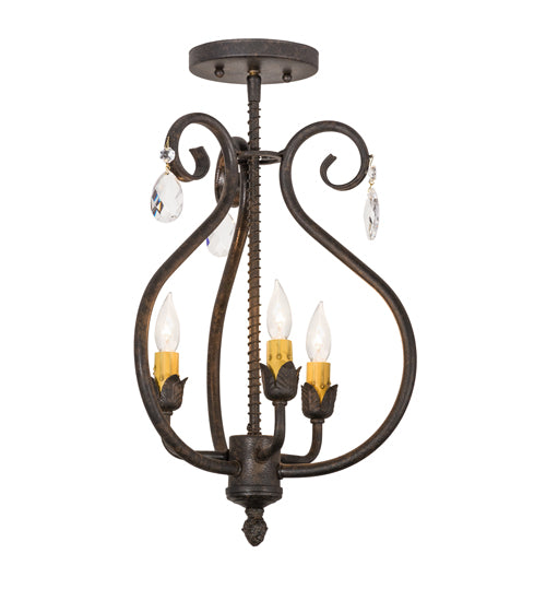 Meyda Lighting Antonia 12" 3-Light Chestnut Chandelier With Amber Faux Candlelight