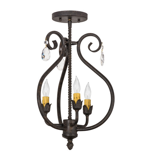 Meyda Lighting Antonia 12" 3-Light Chestnut Chandelier With Amber Faux Candlelight