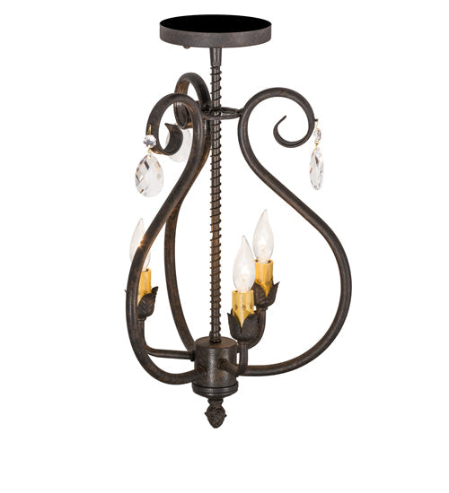 Meyda Lighting Antonia 12" 3-Light Chestnut Chandelier With Amber Faux Candlelight