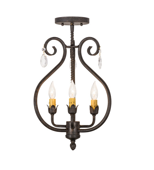 Meyda Lighting Antonia 12" 3-Light Chestnut Chandelier With Amber Faux Candlelight