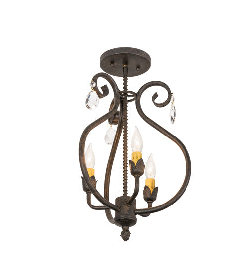 Meyda Lighting Antonia 12" 3-Light Chestnut Chandelier With Amber Faux Candlelight