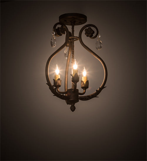 Meyda Lighting Antonia 12" 3-Light Gilded Tobacco Chandelier With Amber Faux Candlelight