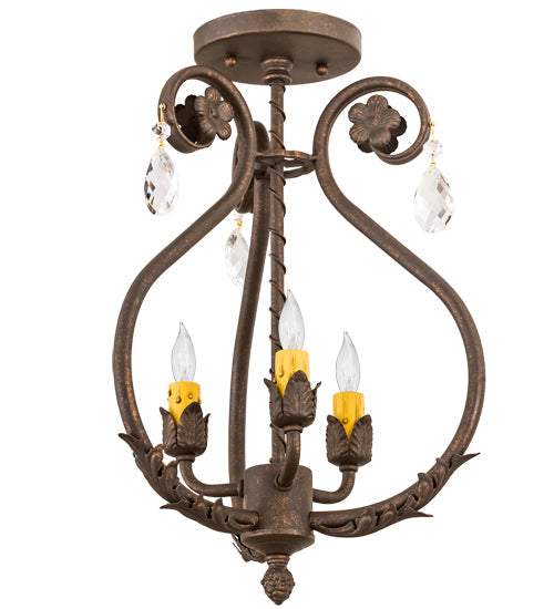 Meyda Lighting Antonia 12" 3-Light Gilded Tobacco Chandelier With Amber Faux Candlelight