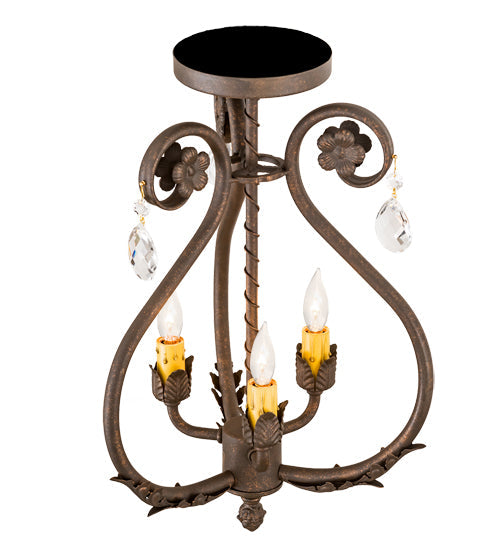 Meyda Lighting Antonia 12" 3-Light Gilded Tobacco Chandelier With Amber Faux Candlelight