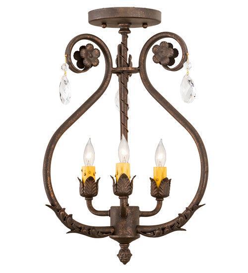 Meyda Lighting Antonia 12" 3-Light Gilded Tobacco Chandelier With Amber Faux Candlelight