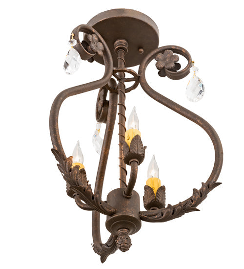 Meyda Lighting Antonia 12" 3-Light Gilded Tobacco Chandelier With Amber Faux Candlelight