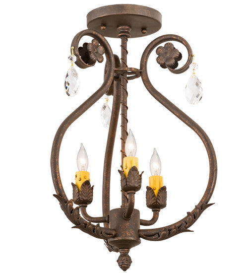 Meyda Lighting Antonia 12" 3-Light Gilded Tobacco Chandelier With Amber Faux Candlelight