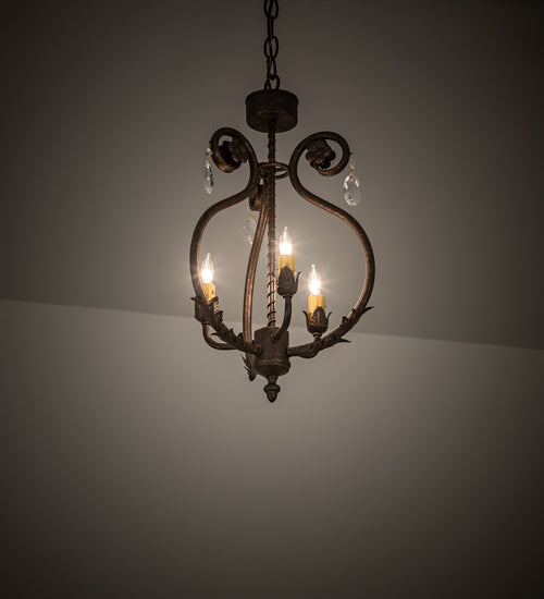Meyda Lighting Antonia 12" 3-Light Gilded Tobacco Chandelier With Ivory Faux Candlelight