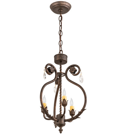 Meyda Lighting Antonia 12" 3-Light Gilded Tobacco Chandelier With Ivory Faux Candlelight