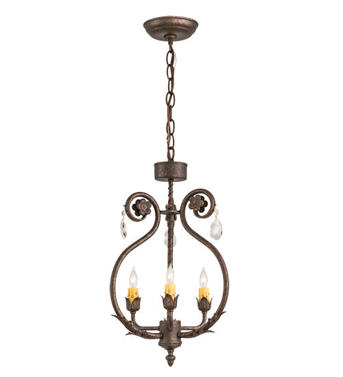 Meyda Lighting Antonia 12" 3-Light Gilded Tobacco Chandelier With Ivory Faux Candlelight