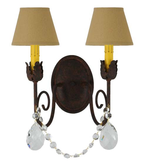 Meyda Lighting Antonia 13" 2-Light Cajun Spice Wall Sconce With Ivory Textrene Shade