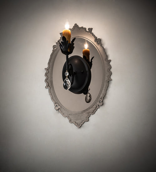 Meyda Lighting Antonia 13" Solar Black & Mirror Acrylic Wall Sconce With Amber Faux Candlelight