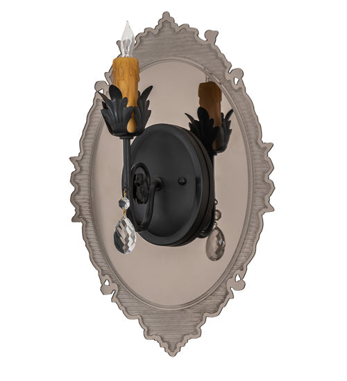 Meyda Lighting Antonia 13" Solar Black & Mirror Acrylic Wall Sconce With Amber Faux Candlelight