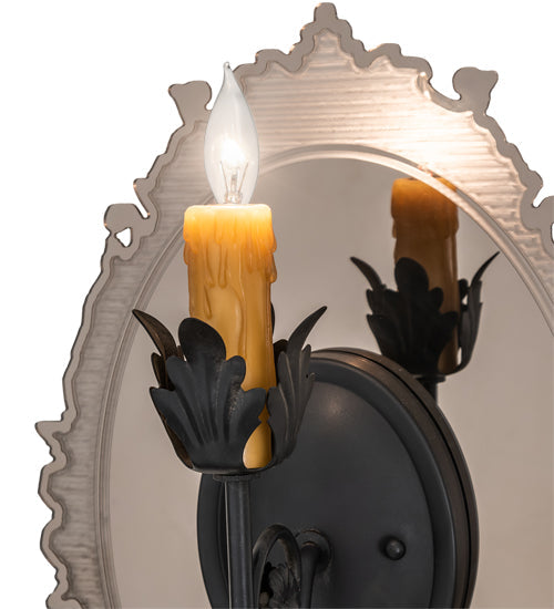 Meyda Lighting Antonia 13" Solar Black & Mirror Acrylic Wall Sconce With Amber Faux Candlelight