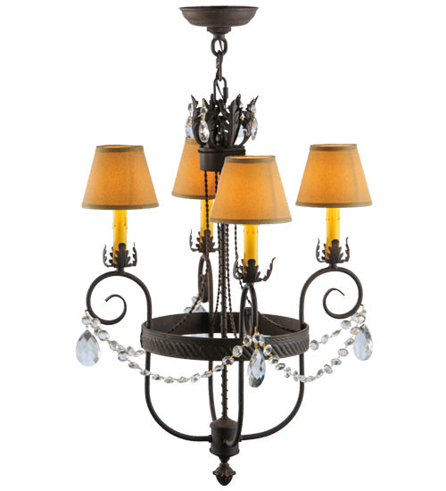 Meyda Lighting Antonia 19" 4-Light Cajun Spice Textured Chandelier With Brown Parchment Shade