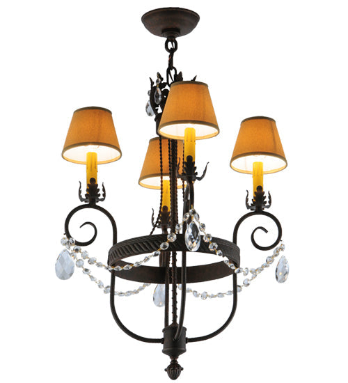 Meyda Lighting Antonia 19" 4-Light Cajun Spice Textured Chandelier With Brown Parchment Shade