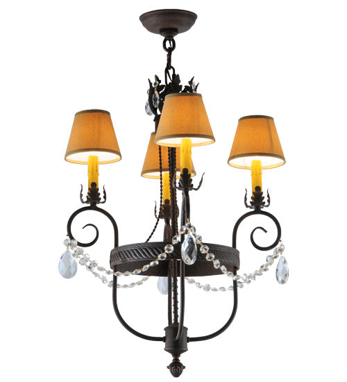 Meyda Lighting Antonia 19" 4-Light Cajun Spice Textured Chandelier With Brown Parchment Shade
