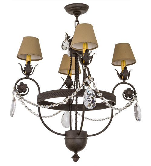 Meyda Lighting Antonia 26" 4-Light Chestnut Chandelier With Tuscan Alabaster Textrene Shade
