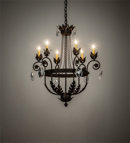 Meyda Lighting Antonia 26" 6-Light Gilded Tobacco Chandelier With Ivory Faux Candlelight