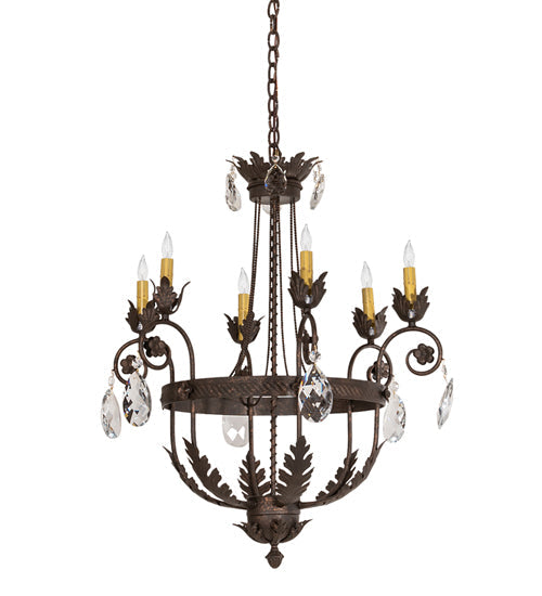 Meyda Lighting Antonia 26" 6-Light Gilded Tobacco Chandelier With Ivory Faux Candlelight