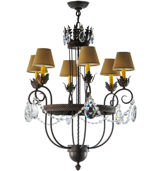 Meyda Lighting Antonia 27" 6-Light Cajun Spice Chandelier With Brown Parchment Shade