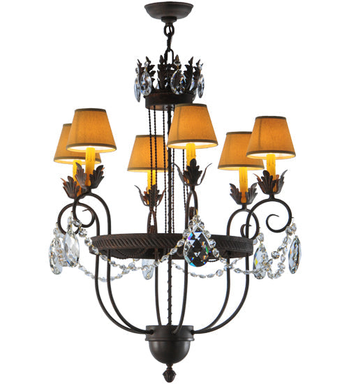 Meyda Lighting Antonia 27" 6-Light Cajun Spice Chandelier With Brown Parchment Shade