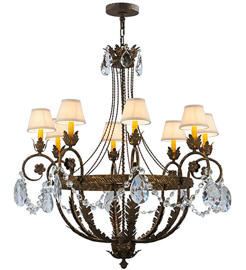 Meyda Lighting Antonia 39" 8-Light Pompeii Gold Chandelier With White Natural Linen Shade