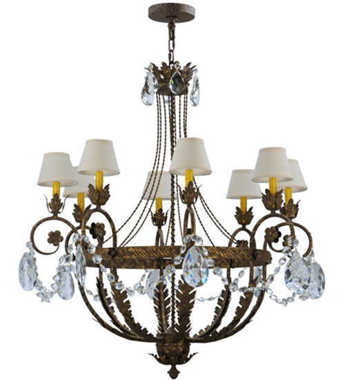Meyda Lighting Antonia 39" 8-Light Pompeii Gold Chandelier With White Natural Linen Shade