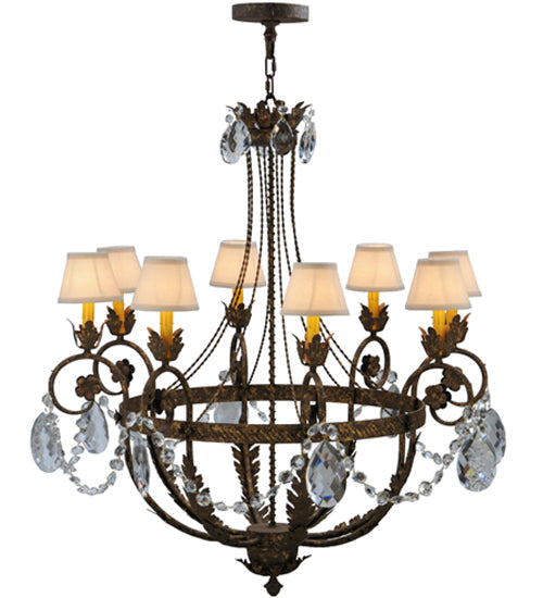 Meyda Lighting Antonia 39" 8-Light Pompeii Gold Chandelier With White Natural Linen Shade