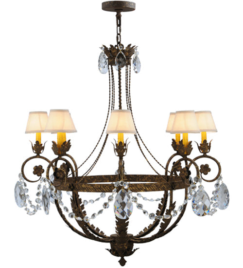 Meyda Lighting Antonia 39" 8-Light Pompeii Gold Chandelier With White Natural Linen Shade
