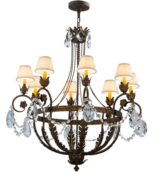 Meyda Lighting Antonia 39" 8-Light Pompeii Gold Chandelier With White Natural Linen Shade