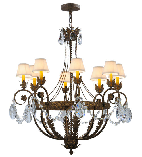 Meyda Lighting Antonia 39" 8-Light Pompeii Gold Chandelier With White Natural Linen Shade