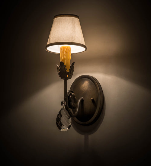 Meyda Lighting Antonia 5" Antique Brass Matte Wall Sconce With Beige Natural Linen Textrene Shade