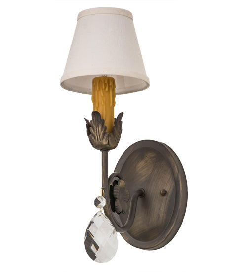 Meyda Lighting Antonia 5" Antique Brass Matte Wall Sconce With Beige Natural Linen Textrene Shade