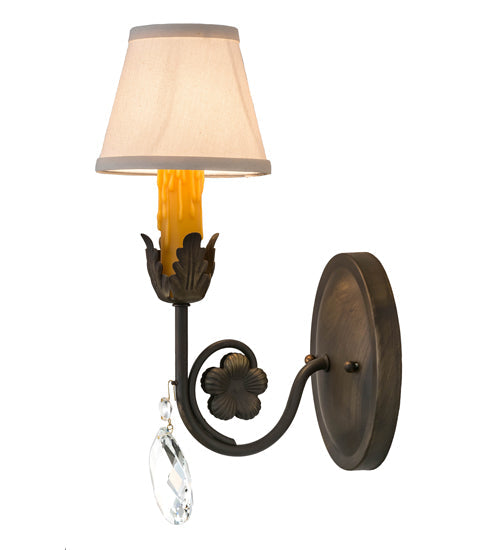 Meyda Lighting Antonia 5" Antique Brass Matte Wall Sconce With Beige Natural Linen Textrene Shade