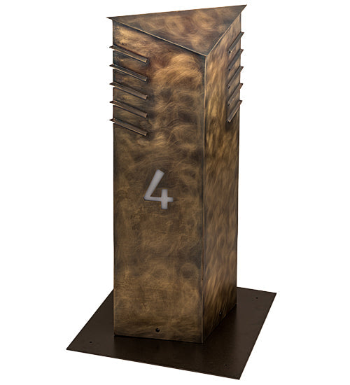 Meyda Lighting Aploks 13"W x 36"H 4-Light Chemical Burnished Brass Personalized 4 Bollard Outdoor Mount Light