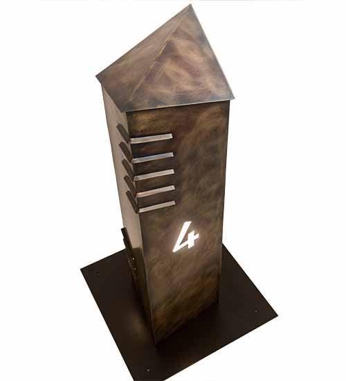 Meyda Lighting Aploks 13"W x 36"H 4-Light Chemical Burnished Brass Personalized 4 Bollard Outdoor Mount Light