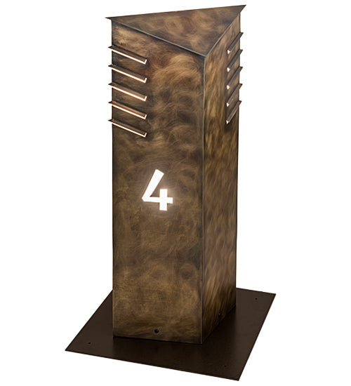Meyda Lighting Aploks 13"W x 36"H 4-Light Chemical Burnished Brass Personalized 4 Bollard Outdoor Mount Light