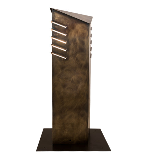 Meyda Lighting Aploks 36" 4-Light Chemical Burnished Brass Bollard Outdoor Post Mount Light With White Stataurio Idalight Shade