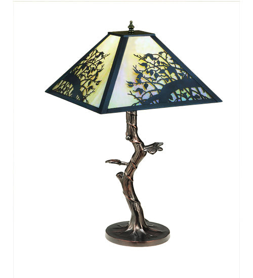 Meyda Lighting Apple Blossom 23" Table Lamp With Beige Shade Glass