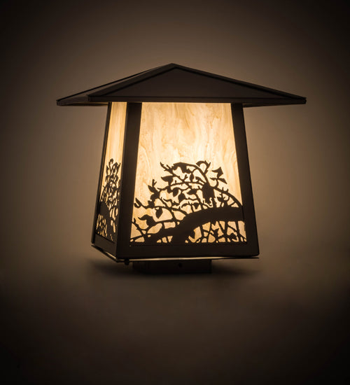 Meyda Lighting Apple Branch 17" Oil Rubbed Bronze Outdoor Post Mount Light With Creme Carrare Idalight Shade Glass