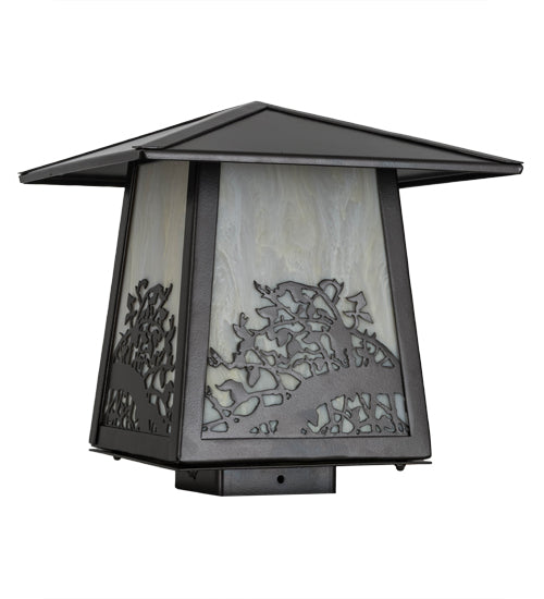 Meyda Lighting Apple Branch 17" Oil Rubbed Bronze Outdoor Post Mount Light With Creme Carrare Idalight Shade Glass